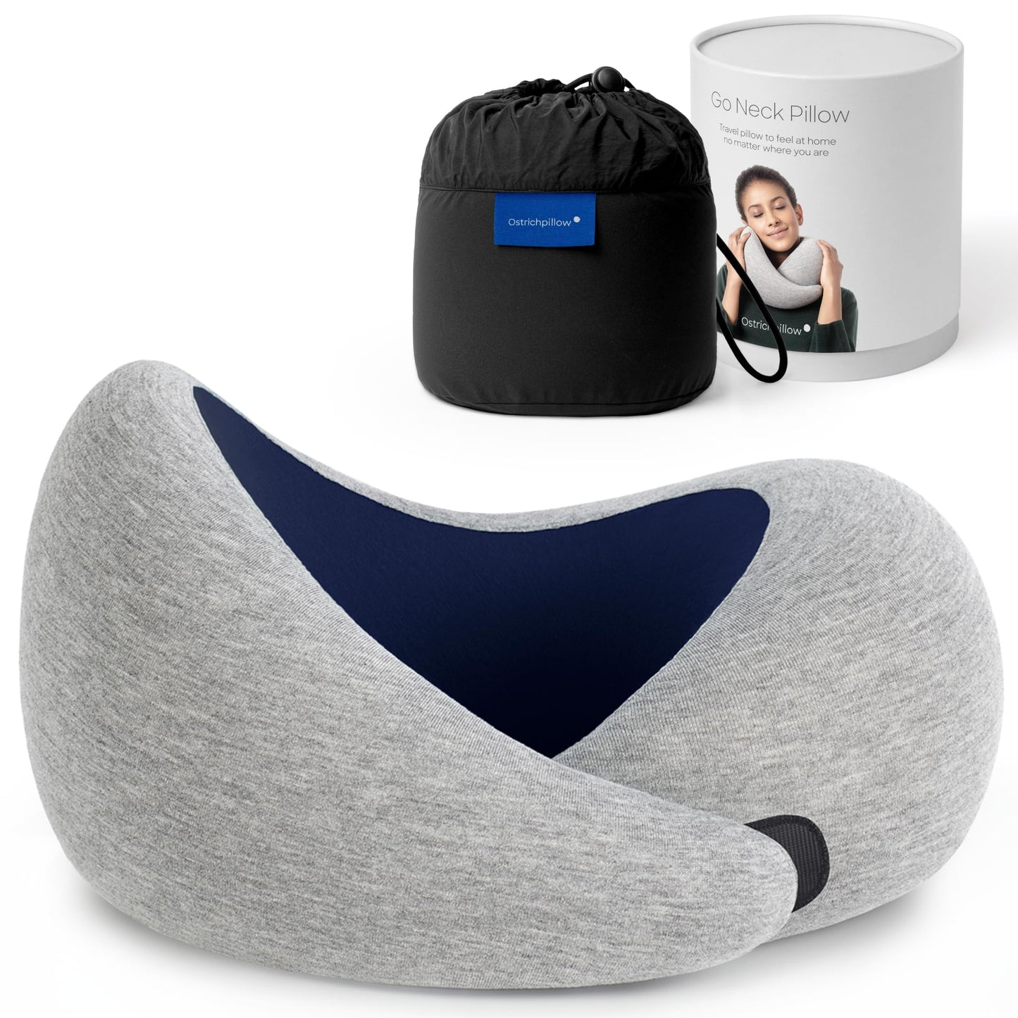 Ostrichpillow Go Neck Pillow, Travel Pillows for Airplanes, Premium Memory Foam Travel Pillow, 360º Ergonomic Design, Asymmetrical Sides, Travel Bag Included, Washable Modal Cover
