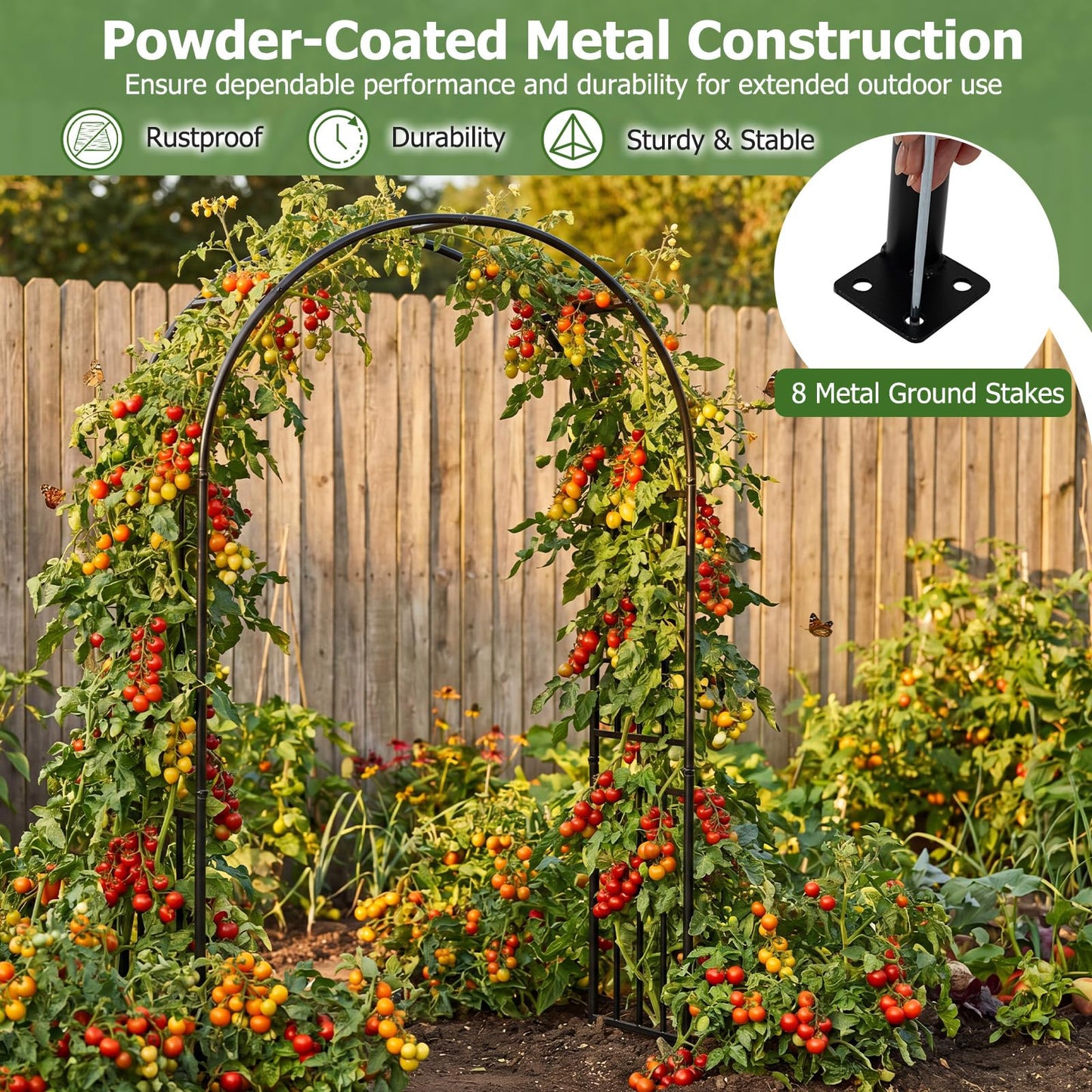 COSTWAY 7.2Ft Garden Arch Arbor Trellis for Climbing Plants, Metal Arch Frame Steel Arbor with 8 Stakes, Outdoor Archway for Wedding Bridal Party Lawn Decoration, Easy Assembly, Black (1)