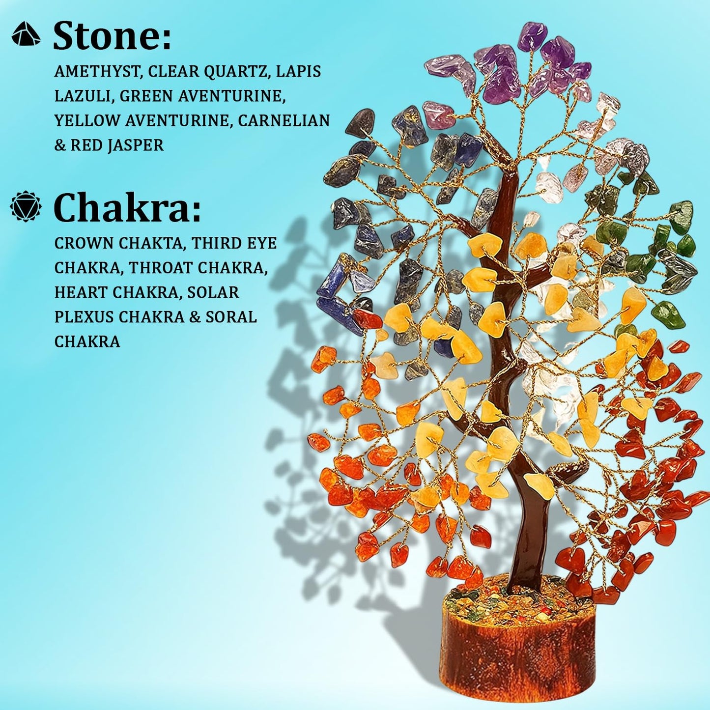 Seven Chakra Crystal Tree — Healing Crystal 7 Chakra Tree for Chakra Balancing, Feng Shui Decor, Meditation, Reiki, Good Luck Home & Office Decoration — Gemstone Spiritual Gift for Women & Men