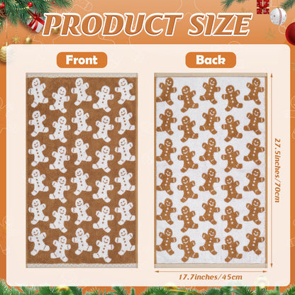 Shemilly 2pcs Christmas Hand Towels Brown Xmas Gingerbread Jacquard Hand Towel for Bath 100% Cotton Thick Soft Bathroom Kitchen Decorative Set for Christmas Winter Holiday Decor Gift,18 x 28 Inch