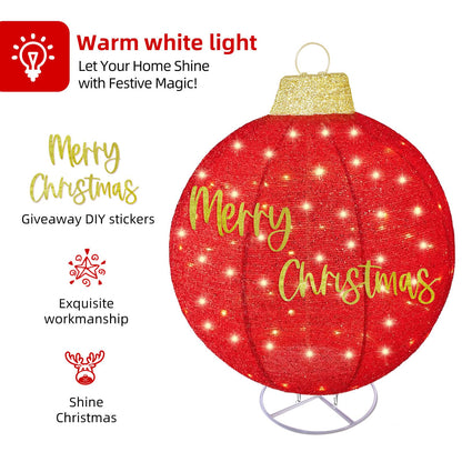 HOYECHI 4-Piece Oversized Christmas Ornament Set – Lighted Holiday Balls with 400 LEDs, 8 Lighting Modes, Waterproof Outdoor Yard Decorations - Red/Green/White/Yellow