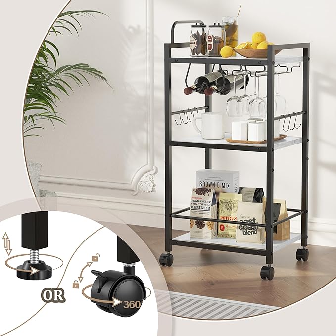 Bar Cart for The Home, 3 Tier Kitchen Carts
