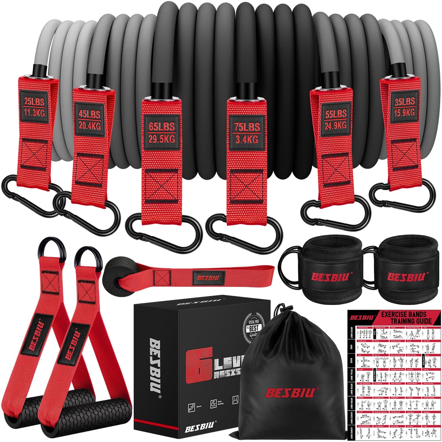 Heavy Resistance Bands for Working Out, 300lbs/360lb/420lb Exercise Bands Workout Bands with Handles, Door Anchor, Ankle Straps, Home Gym Workout Equipment for Men Fitness Strength Training Stretching