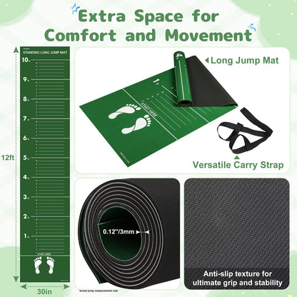 Standing Long Jump Mat, Broad Jump Measurement Mat for Training and Testing, Non Slip Jumping Measurement Tool for Gym, School PE and Track Practice
