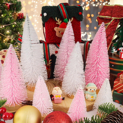 Desktop Miniature Pine Tree Tabletop Christmas Tree Small Pine Tree Decor Christmas Tree Toppers (Light Pink White Pink)