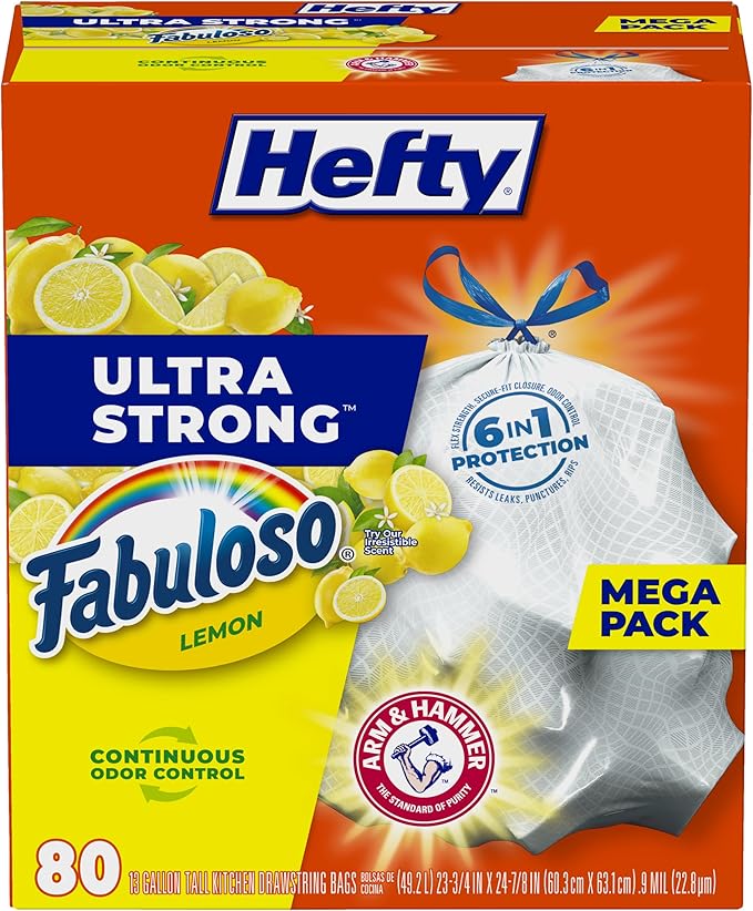 Hefty Ultra Strong 13 Gallon Trash Bags, Tall Kitchen Trash Bags 13 Gallon Size
