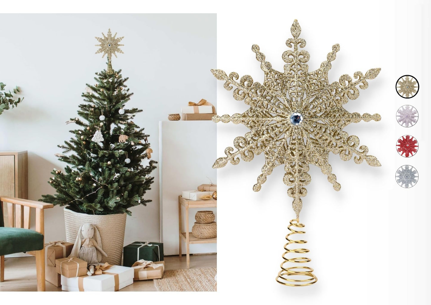 Christmas Traditions 8 inch Gold Glittered Filigree Christmas Star Tree Topper Star/Home Decor Ornaments (Gold)