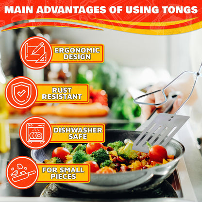 14.3" Long Grill Tongs for Outdoor Grill – 2-in-1 BBQ Spatula Tongs for Flipping Meat, Fish, & Veggies, Multifunctional Grilling Spatula for Easy Gripping & Flipping – Ergonomic Hamburger Flipper Tool
