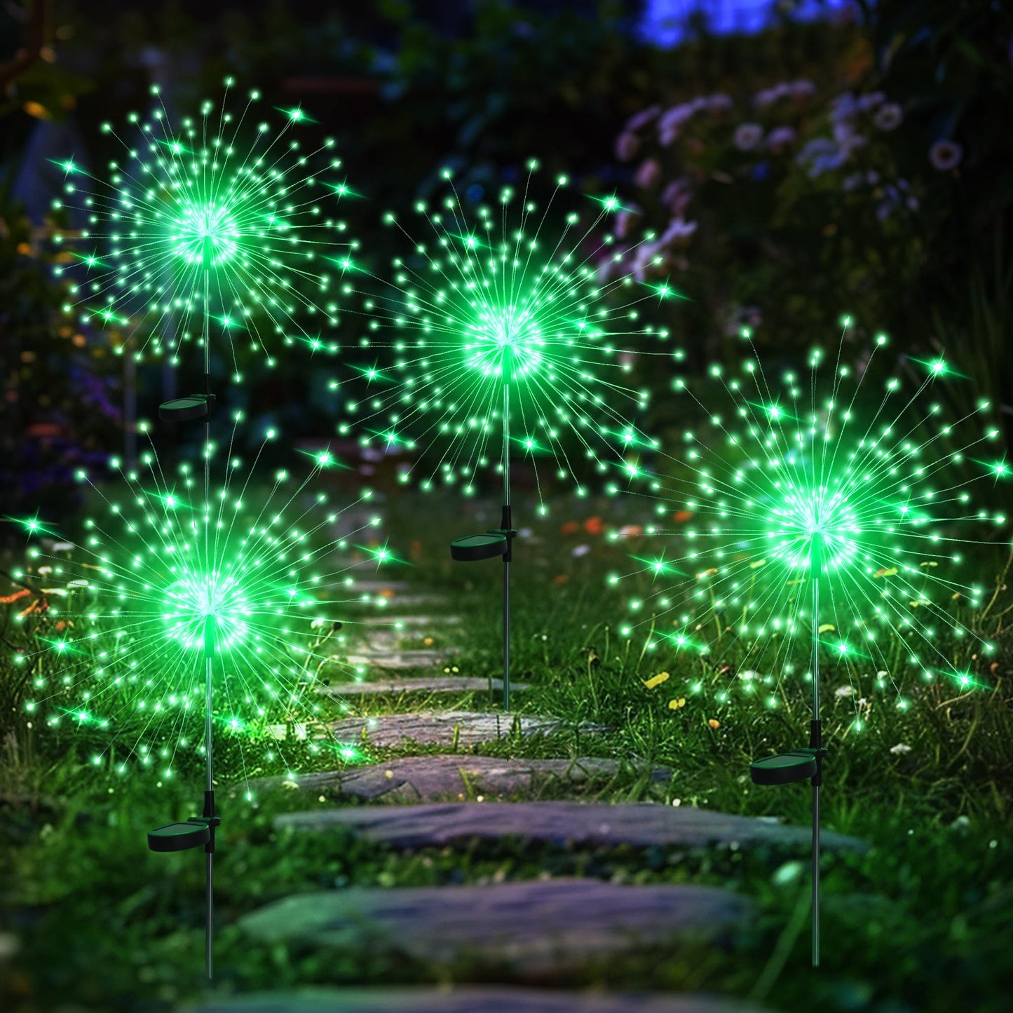GIGALUMI Garden Outdoor Decor Lights 120LED 4Pack, Solar Garden Lights for Yard Outside Fairy Decorative,Solar Powered for Yard Pathway Flowerbed Planter Balcony Patio Decor（Green）