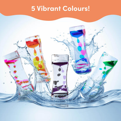 THE TWIDDLERS 5 Liquid Motion Timers Sensory Timer Hourglasses - 14cm, 5 Colours - Kids Water Bubble Lava Lamp Calming Sensory Toys for Autism, Stress Relief, Relaxation, ADHD