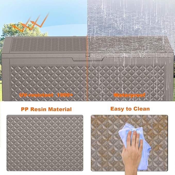 121 Gallon Outdoor Storage Box - Deck Box Waterproof Patio Furniture, Garden Tools, Cushions, Pool Accessories Outside Storage Resin Box, Grey