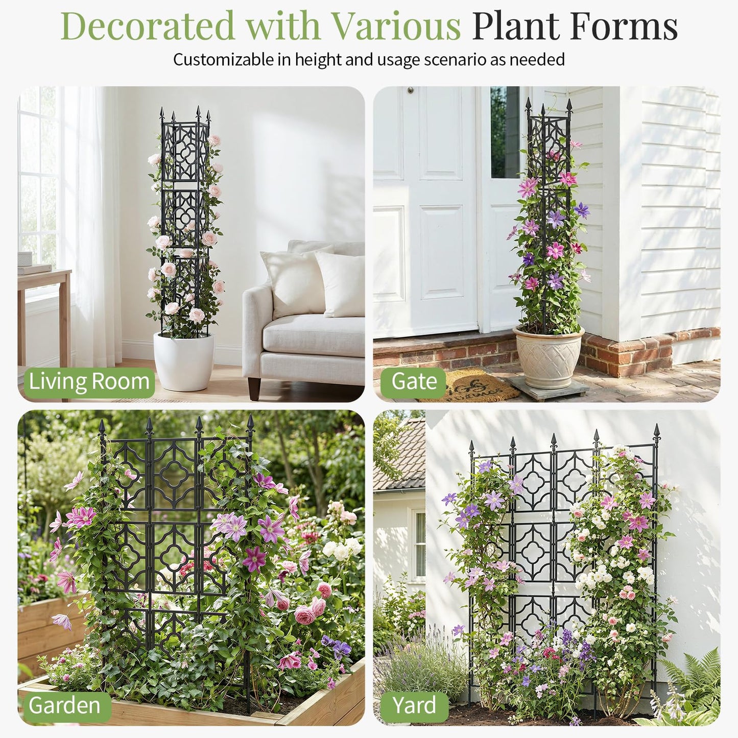 Housolution 64.57×25.28in Garden Trellis for Climbing Plants Outdoor, Plant Trellis Frame with Plastic Coated Iron Tubes for Vines Flowers Vegetable, Plant Climbing Frame Indoor Outdoor