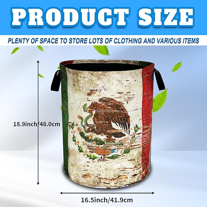 Vintage Mexican Flag Laundry Basket Funny Oxford Cloth Laundry Hamper