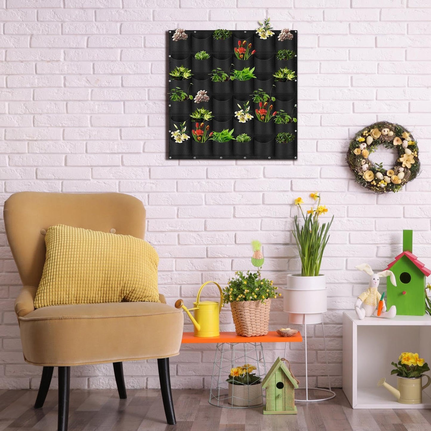 Living Wall Planter | 36 Pockets Vertical Gardening Greening Flower Container,Hangable Grow Bags,for Vegetable Tomato Yard Outdoor Indoor Fence Home Balcony
