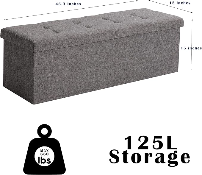 45.3 Inches Storage Ottoman Bench Foldable Seat Footrest Shoe Bench End of Bed