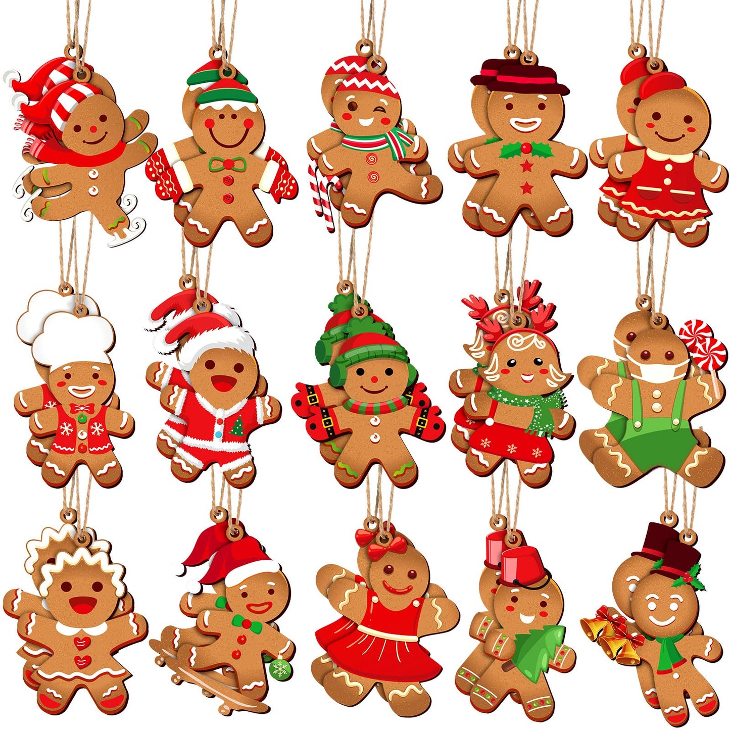 Blulu 30 Wooden Gingerbread Man Ornaments for Cute Christmas Tree Gingerbread Chritmas Decorations Hanging Ornaments for Xmas Tree Decor DIY Craft Party Supplies