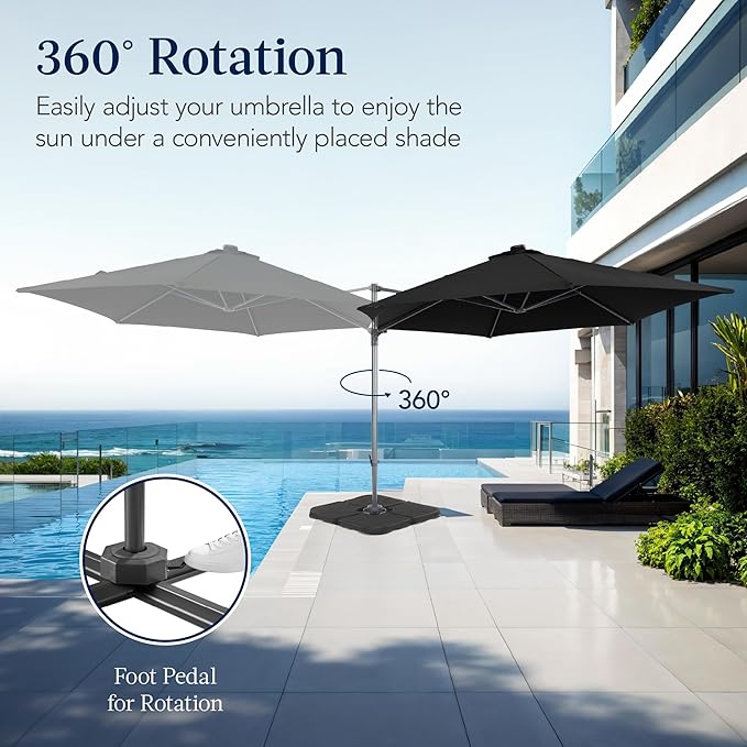 Best Choice Products 10ft Offset Cantilever Hanging Market Patio Umbrella, Smooth 360° Rotation, 8 Sturdy Ribs, Easy Adjustment - Black