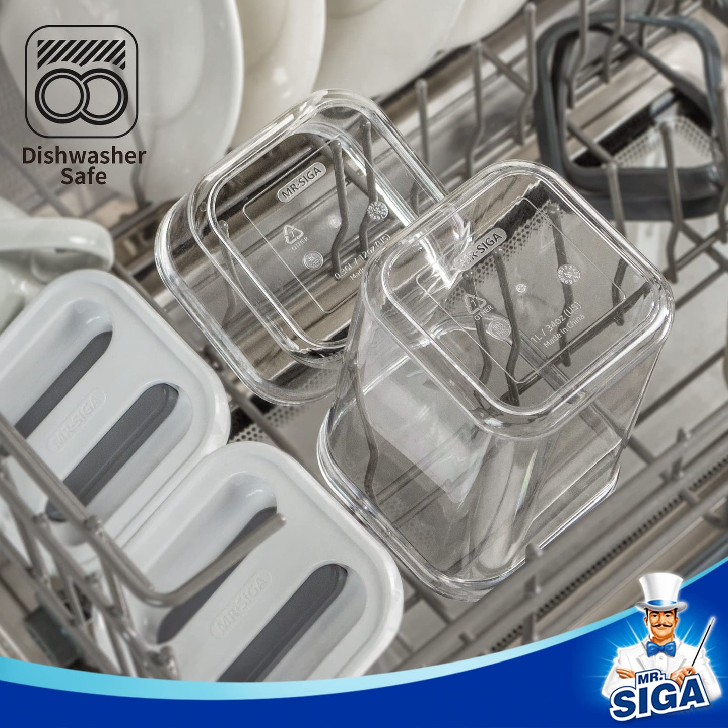 MR.SIGA 4 Pack Airtight Food Storage Container Set, BPA Free Kitchen Pantry Organization Canisters, One-handed Airtight Cereal Snack Candy Storage Containers, 360ml / 12.2oz, Small, White