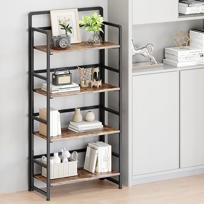 No Assembly Folding Bookshelf, 4 Tiers Collapsible Book Shelf