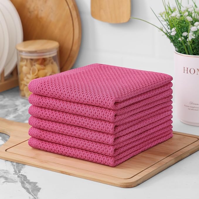 Kitinjoy 100% Cotton Kitchen Dish Cloths, 8 Pack Waffle Weave Ultra Soft