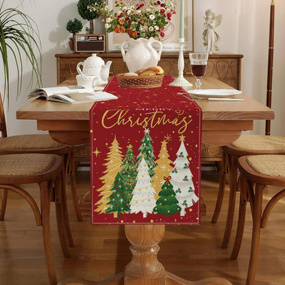 Christmas Decorations - Merry Christmas Table Runner 13x72 Inch,Xmas Trees Snowflakes Table Runner for Holiday Seasonal Winter Decoration Indoor Outdoor Party