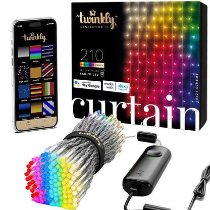 Twinkly Christmas Curtain Lights 210 RGB+W LEDs - App-Controlled, Sync with Music, Indoor & Outdoor Use, Compatible with Google Assistant, Amazon Alexa, Apple HomeKit, Bluetooth & WiFi Connectivity