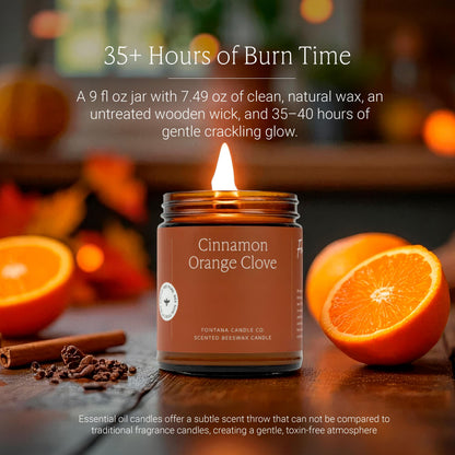 Fontana Candle Co Wood Wick Beeswax Jar Candle, Cinnamon Orange Clove – Made Safe with Coconut Oil & Pure Essential Oils – 35+ Hrs Clean Burn, Long Lasting and Non-Toxic Candles for Home & Room Decor