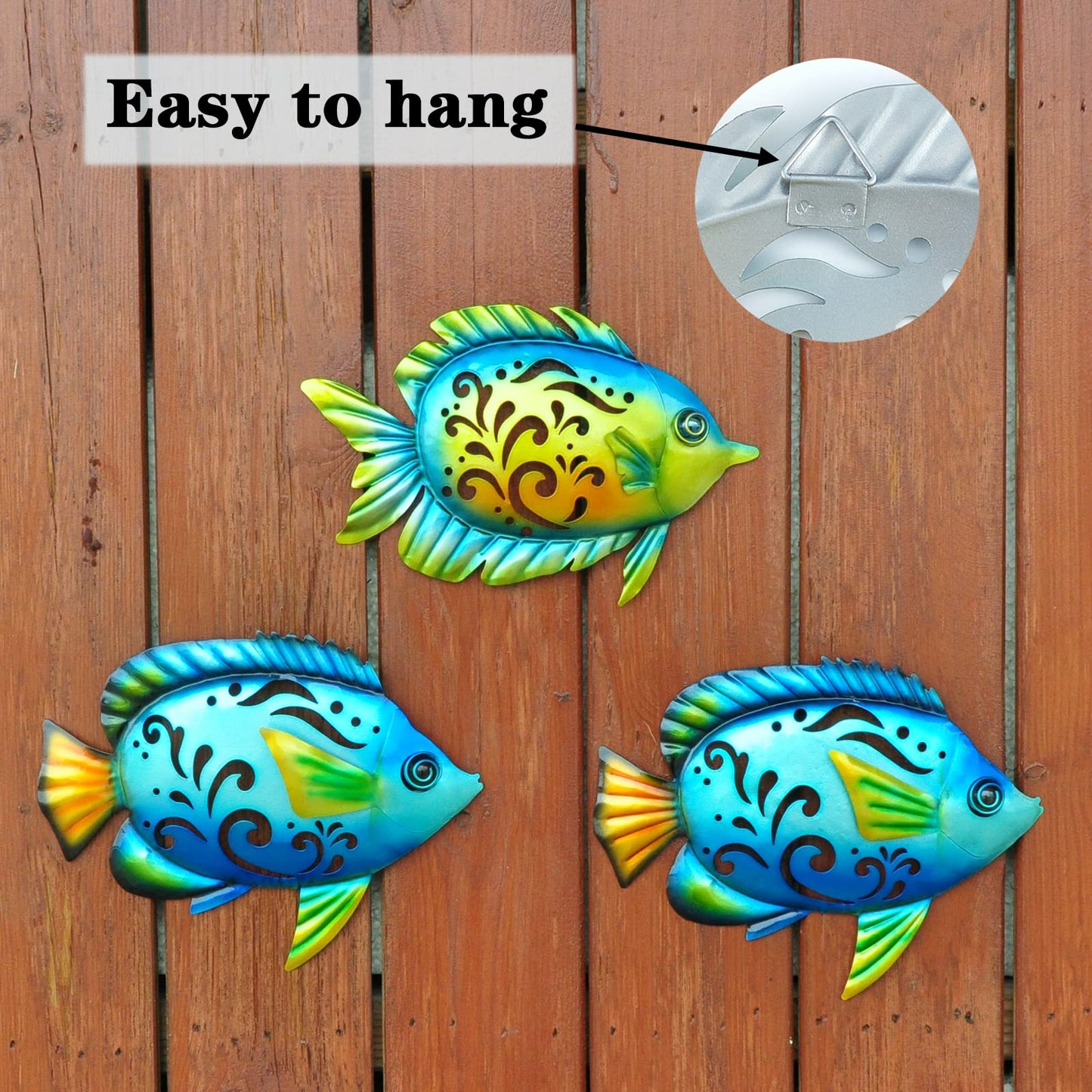 wotieuns Metal Fish Wall Decorative Wall Art Tropical Fish Sculpture Suitable for Outdoor Bathroom Swimming Pool Hanging Decorative Terrace Living Room Beach Coastal Navigation Decor