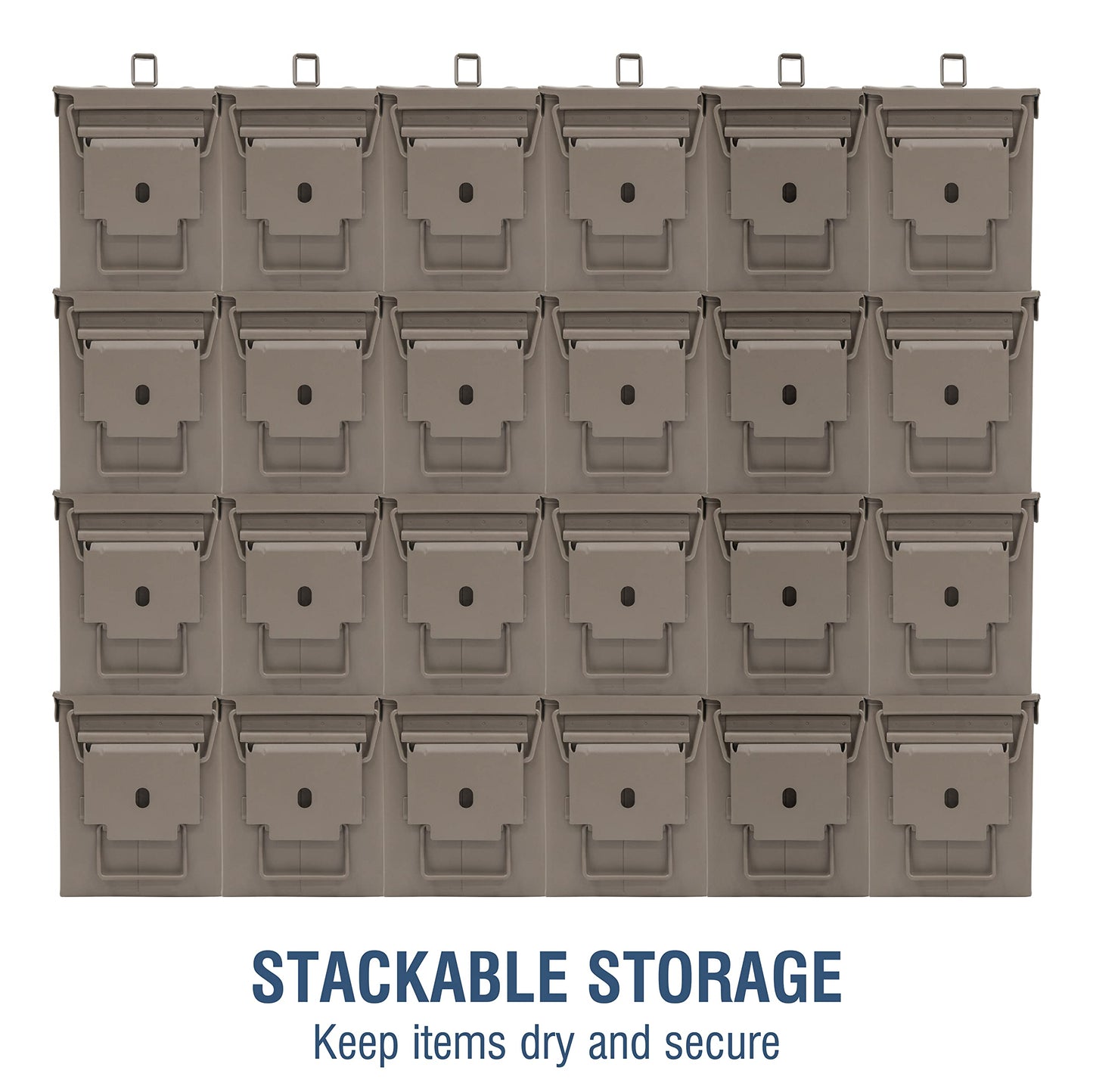 HOMESTEAD 50 Cal Metal Ammo Can – 6-Pack M2A1 Military Grade Ammo Storage Box, Airtight & Water-Resistant Ammo Containers for Long-Term Storage, Desert Tan Color