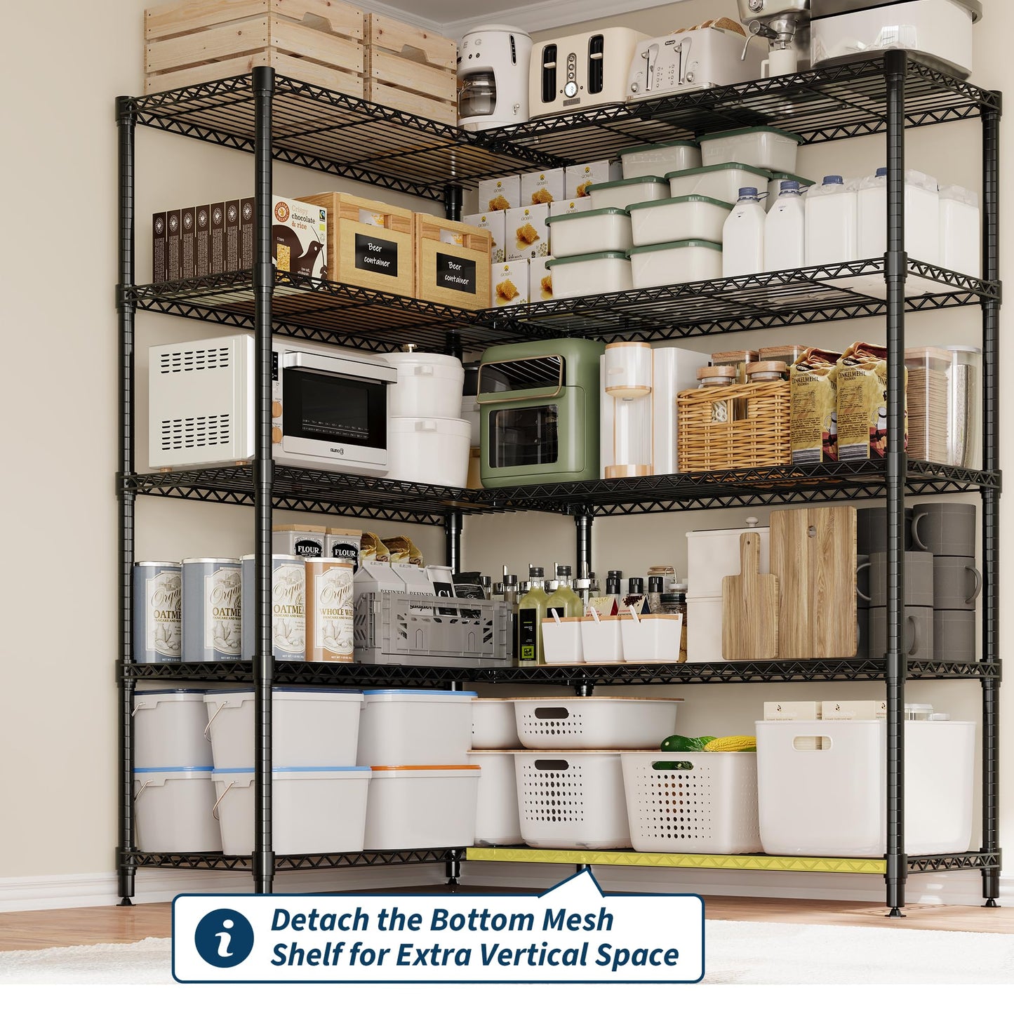MilleLoom 5-Tier Metal Storage Shelves, Heavy Duty Wire Rack Shelving Unit for Garage Kitchen Storage, 15.7"D x 71"W x 70.5"H Adjustable Shelf for Basement & Pantry Room Organization, Easy Assembly