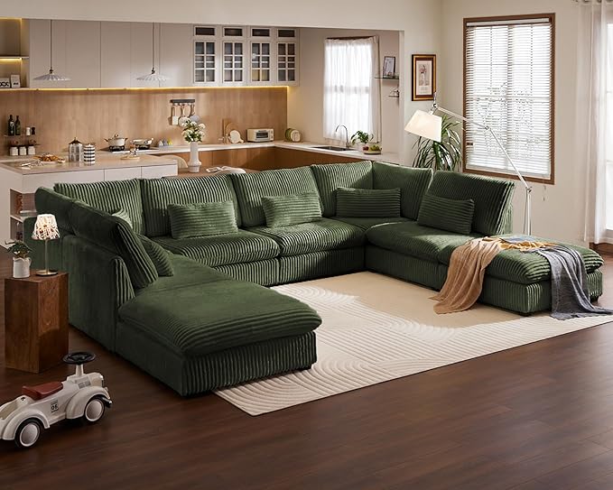 154" Oversized Corduroy Couch Modular Sectional Sofa, Washable Cloud Couch