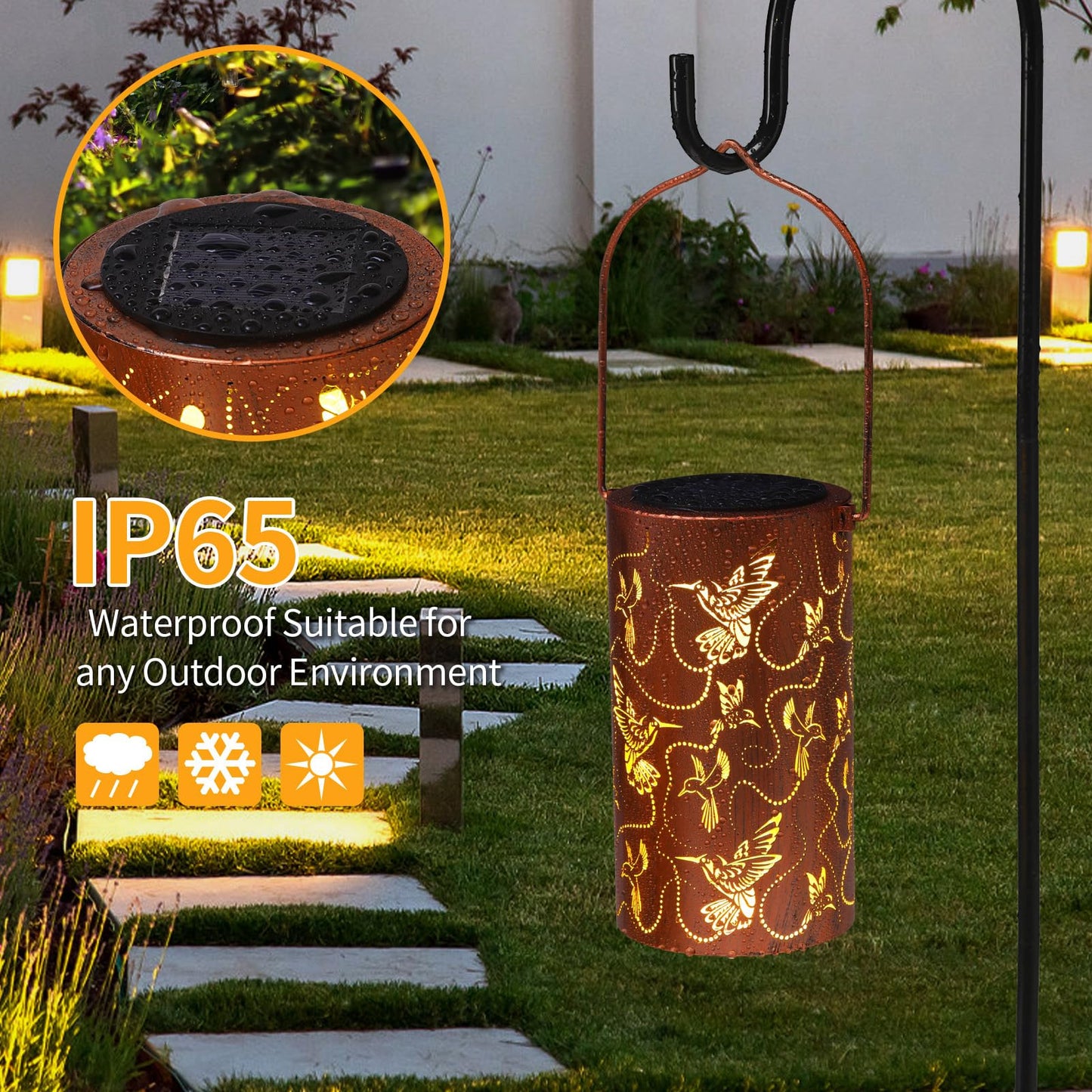 Solar Lanterns Outdoor Hanging Hummingbird Decor Lantern,Waterproof Hollow Out Metal Decorative Garden Light,Graceful Decoration for Patio,Yard,Landscape,Walkway,Festival