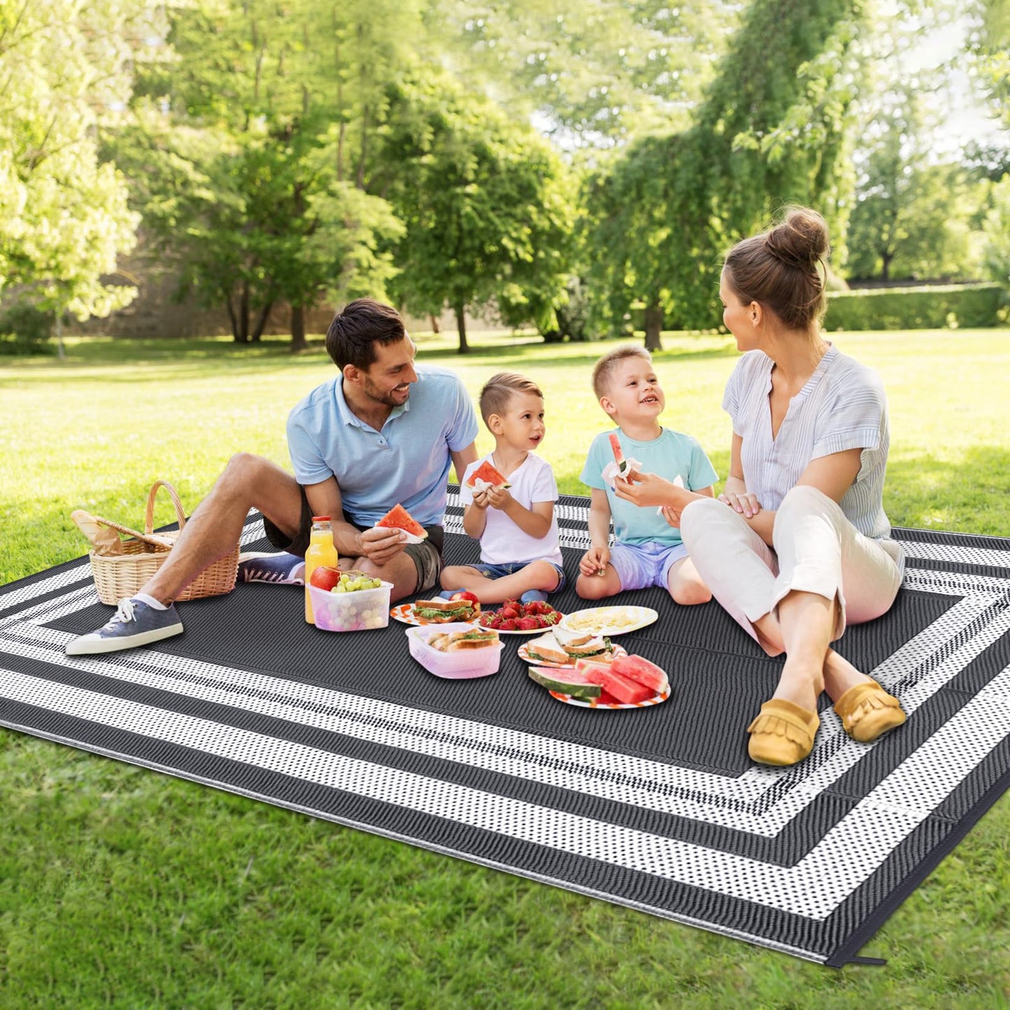 GlowSol Outdoor Rug 9x18 Waterproof Outdoor Plastic Straw Rug, Lightweight Portable Outside Solid Carpets Reversible Plastic Straw Patio Rug for RV Camping Picnic Beach Backyard Deck,Grey