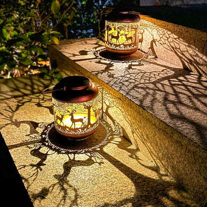 Deer Solar Lanterns Outdoor Waterproof Hanging Solar Lights Deer Gifts for Women Men Metal Decorative LED Lanterns for Yard,Patio,Lawn,Tabletop,Pathway,Landscape,Garden Decor