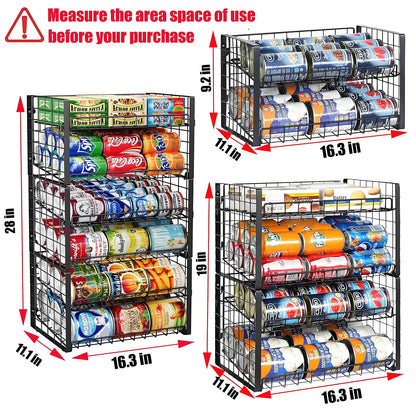 JKsmart 2-Tier Stackable Can Rack Organizer for Pantry, Adjustable Can Dispenser Holds Up to 62 Cans, Can Storage Holder for Various Ounces of Canned Food Soda Drinks, Black, 2 Pack (Petent Pending)