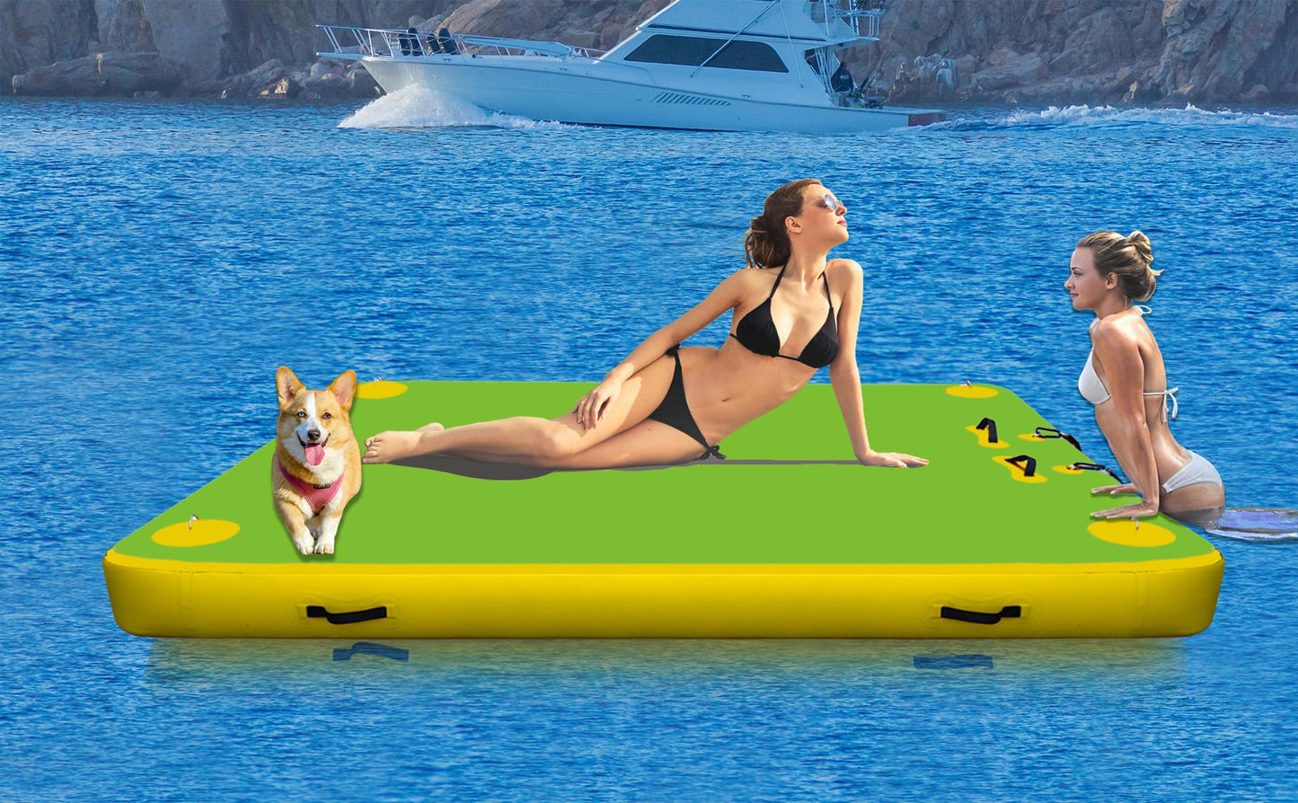 Wauffua Inflatable Floating Dock for Lakes, Thick and Extra Wide Lake Floats for Adults, Non-Slip Air Dock Platform with Portable Carrying Bag, Floating Platform Island for Pool Beach Ocean