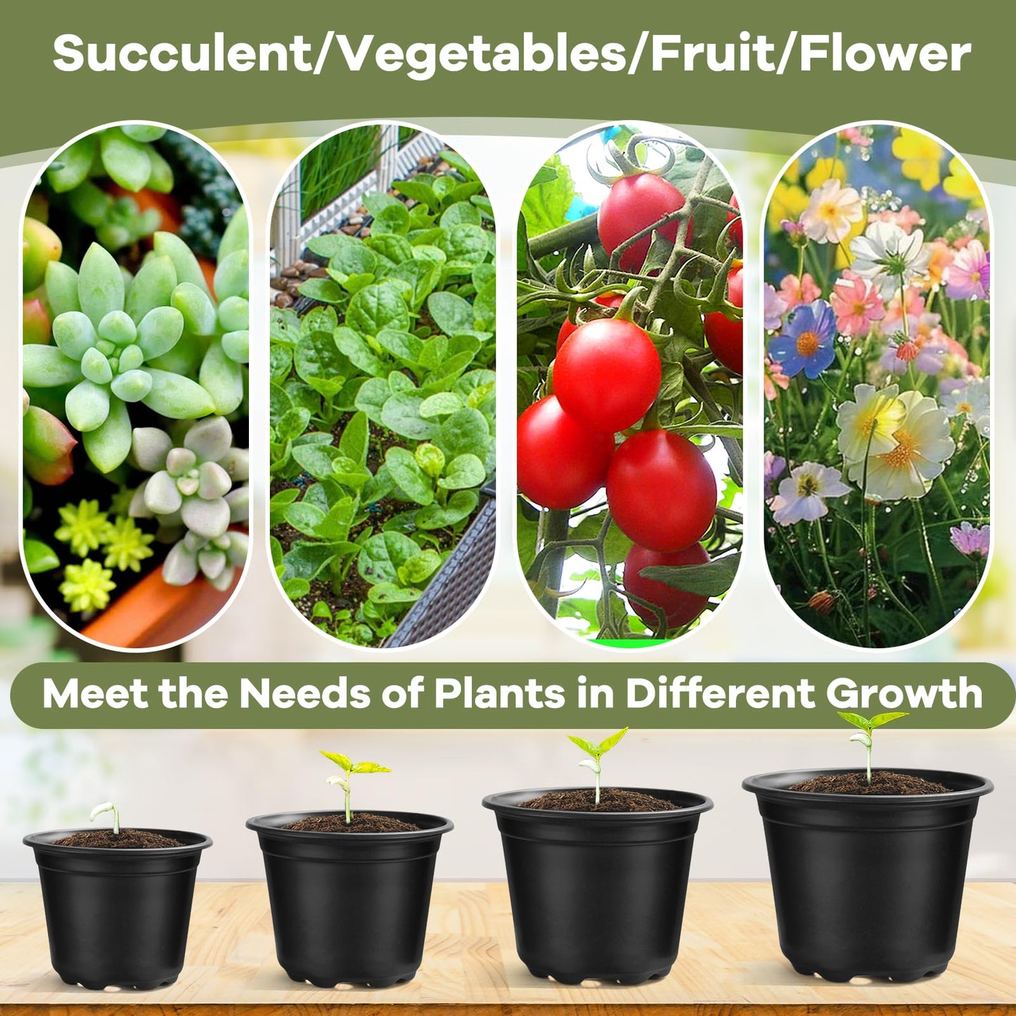 HQAUT 4 5 6 Inch Nursery Pots, 110 Packs Plastic Plant Pot with Drainage Hole, Seedling Starter Pots for Succulents (4 Inch)