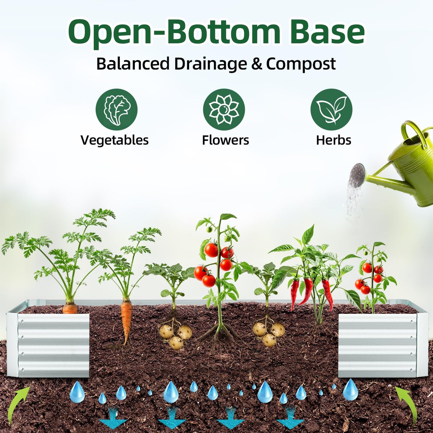 Ohuhu Raised Garden Bed with Greenhouse Cover, 8x4x1 FT Galvanized Metal Planter Box Outdoor with PE Cover, 4 Doors for Ventilation, 3-in-1 Gardening Set for Vegetable Flower Herb Succulent