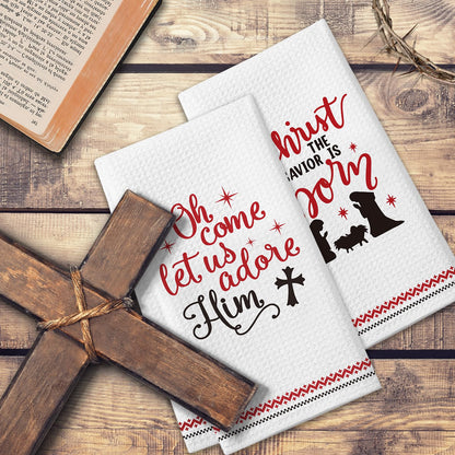 Christmas Christian Gifts for Women Men, Christmas Kitchen Bathroom Decorations, 2 Pack Bible Verse Scripture Kitchen Towels, Religious Hand Towels, for Christians Friends Coworkers
