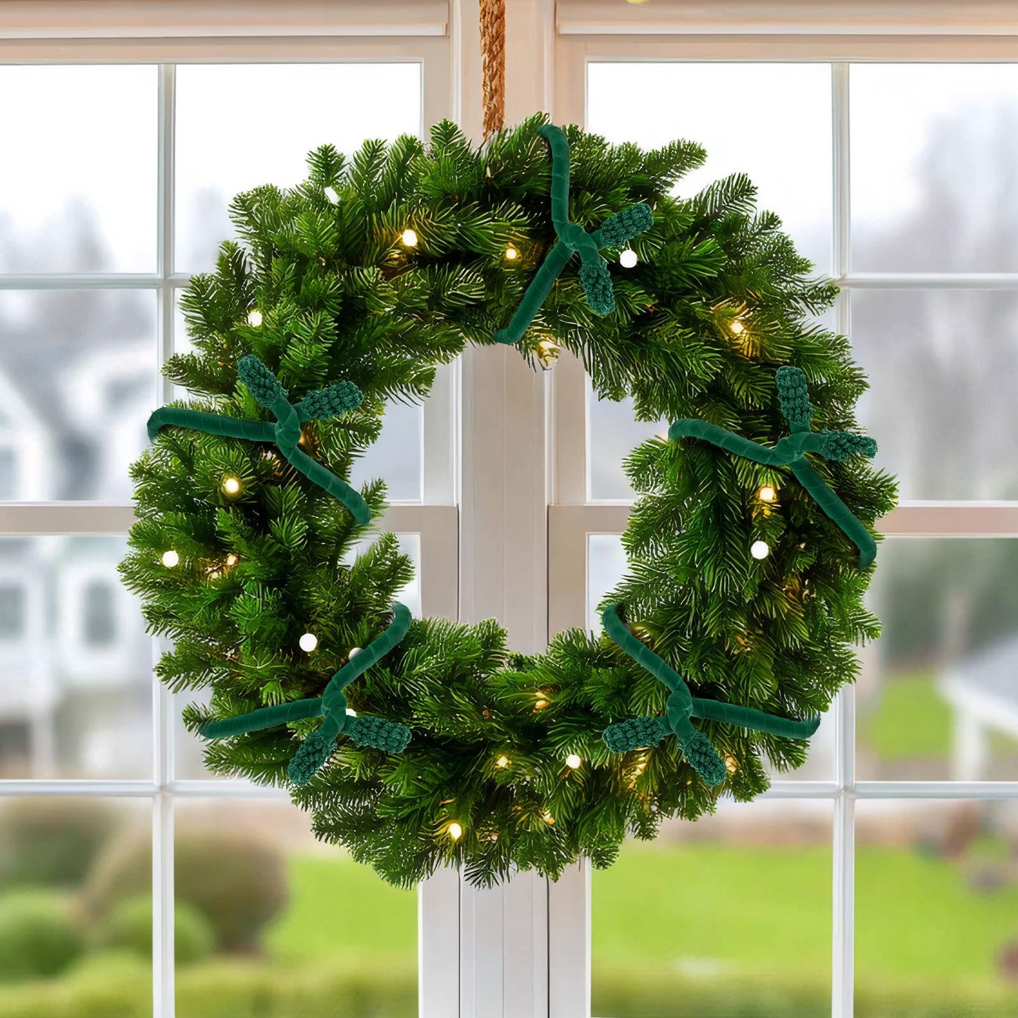 Zhengmy 16 Pcs 25 Inches Christmas Velvet Garland Ties Christmas Decorative Twist Ties for Banister Reusable and Flexible Twist for Xmas Home Decorations Holiday Craft Wrapping(Green)