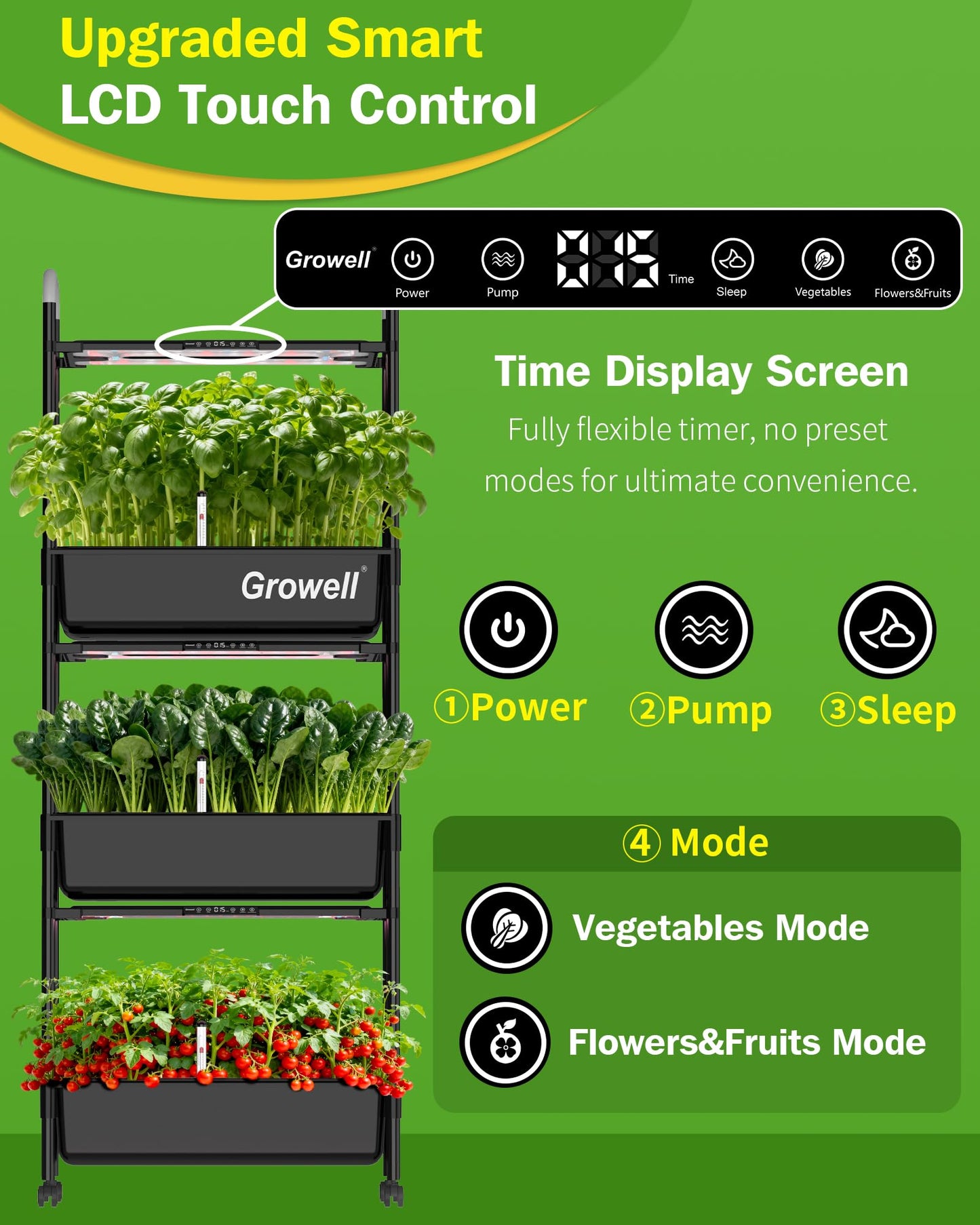 Growell Large Hydroponics Growing System Kit, Vertical Indoor Herb Garden Kit with LED Grow Light & Independent Water Pump, 42L Movable Indoor Planter Perfect Gardening Gifts (3 Tier-81 Pods, Black)