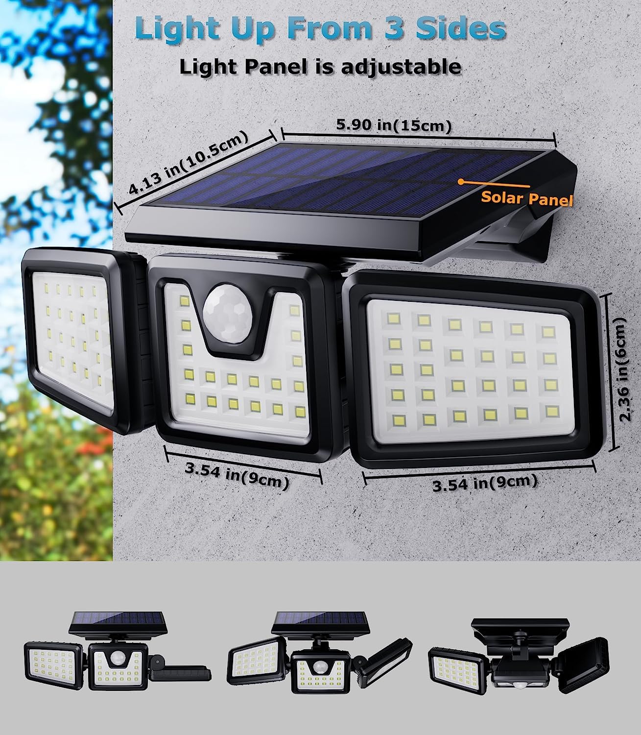 KIBTOY Solar Sensor Outdoor Bright Light Easy to Install, Security Light with 360° Wide Lighting Angle IP65 Waterproof for Front Door,Pathway,Yard,Garage