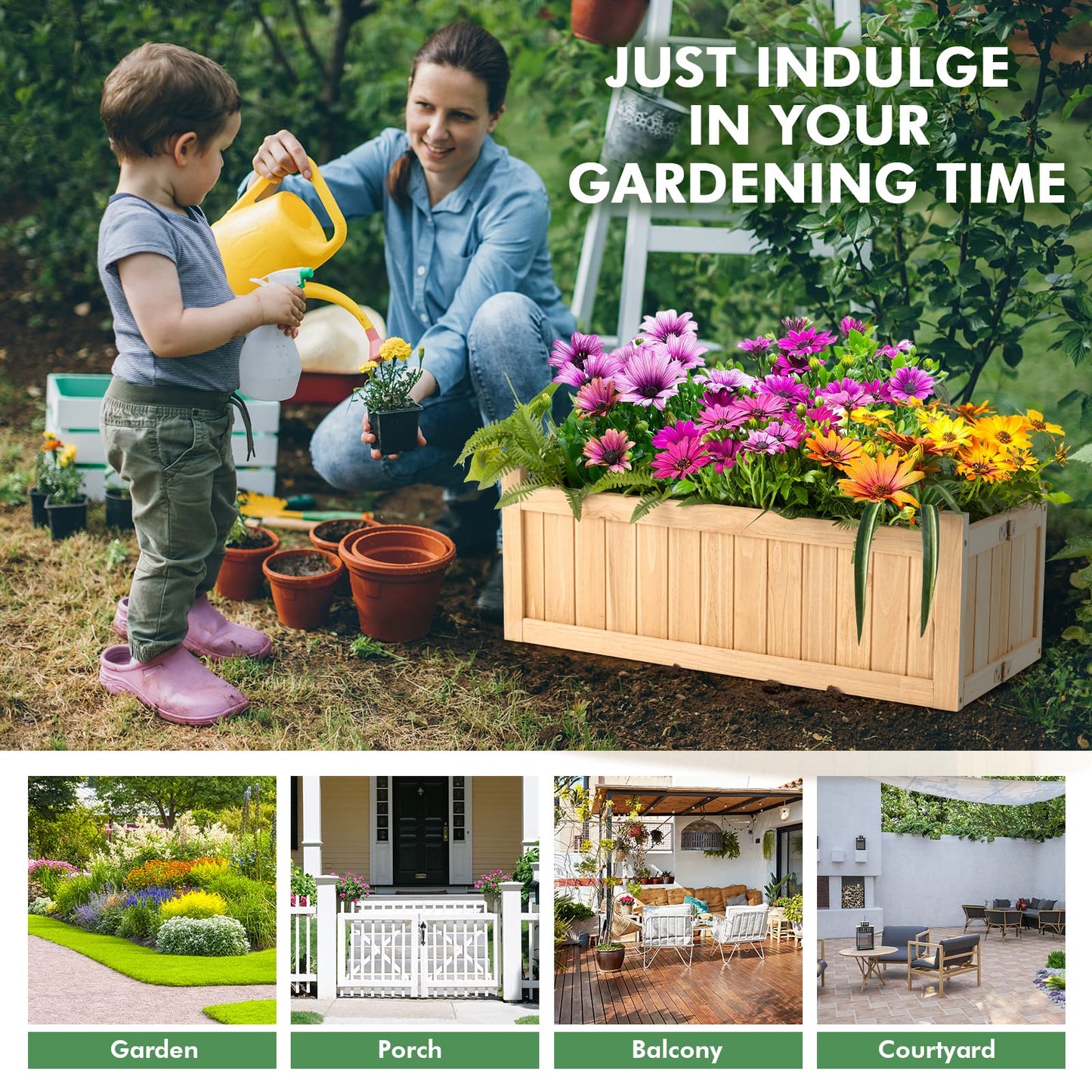 GRAFFY Raised Garden Bed, Folding Wood Planter Box w/Removable Bottom & Drainage, Elevated Planter for Flower Herb Vegetable Fruit, Plant Container for Grass Lawn Patio Backyard (27.5"D x 12"W x 10"H)