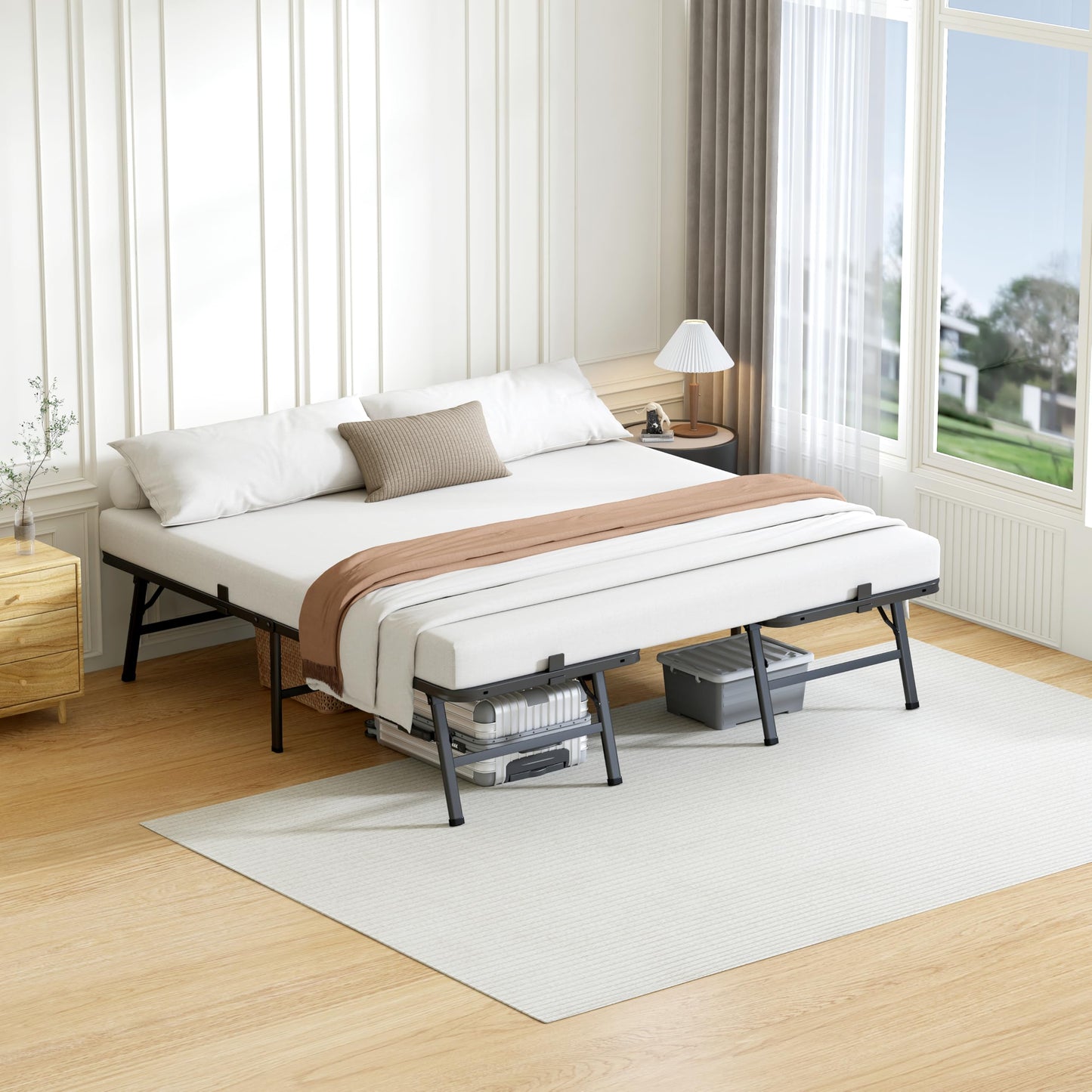 VIPSHOW 12 Inch King Metal Bed Frame Folding Bed Frame Tool-Free Assembly Mattress Foundation No Box Spring Needed Platform 2500lbs Heavy Duty Steel Slats, Noise-Free, Easy Assembly, Black