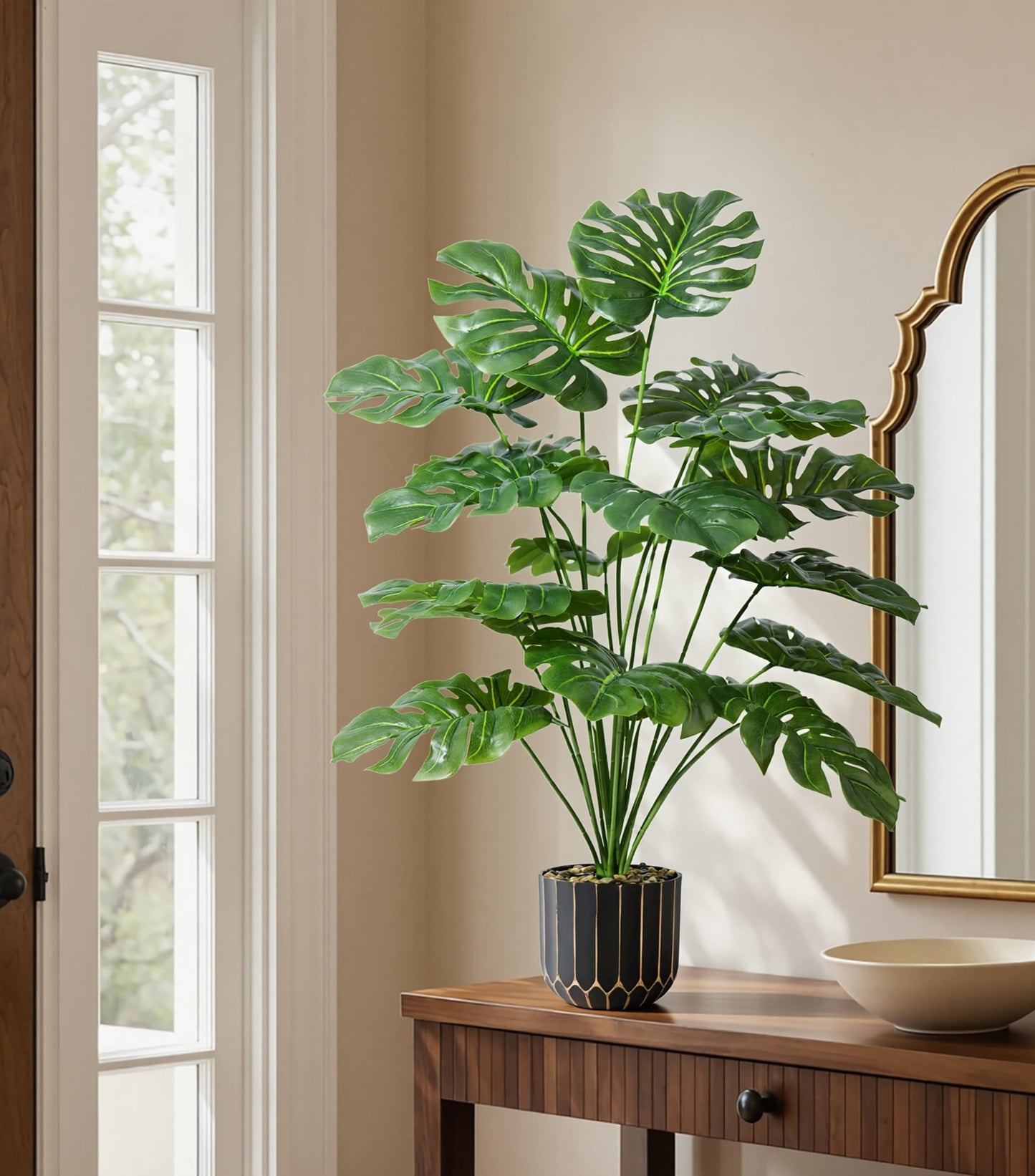 florisso 28" Artificial Monstera Plant Tall Fake Faux Plants Indoor Outdoor Tree for Living Room Home House Decoration