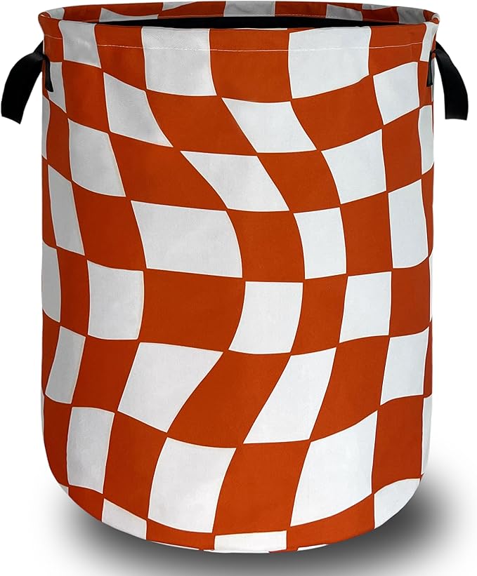 Orange Checkerboard Laundry Hamper Foldable Oxford Cloth Colorful Plaid Laundry