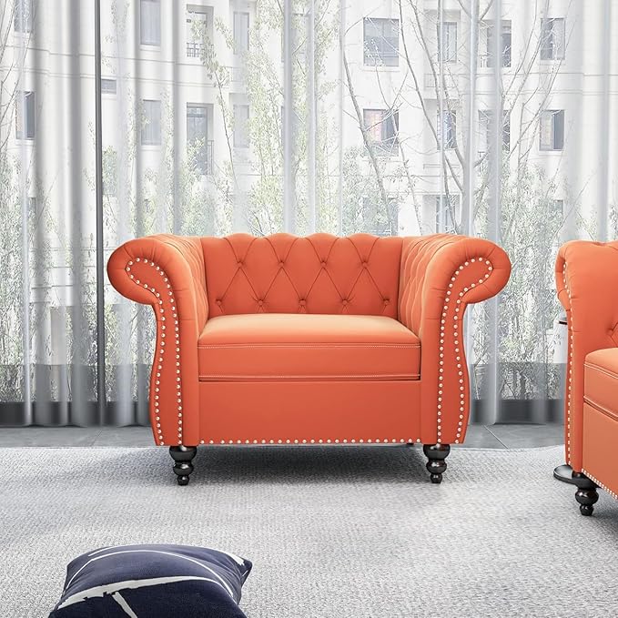 Mid-Century Sofa Chair, Velvet Accent Chair