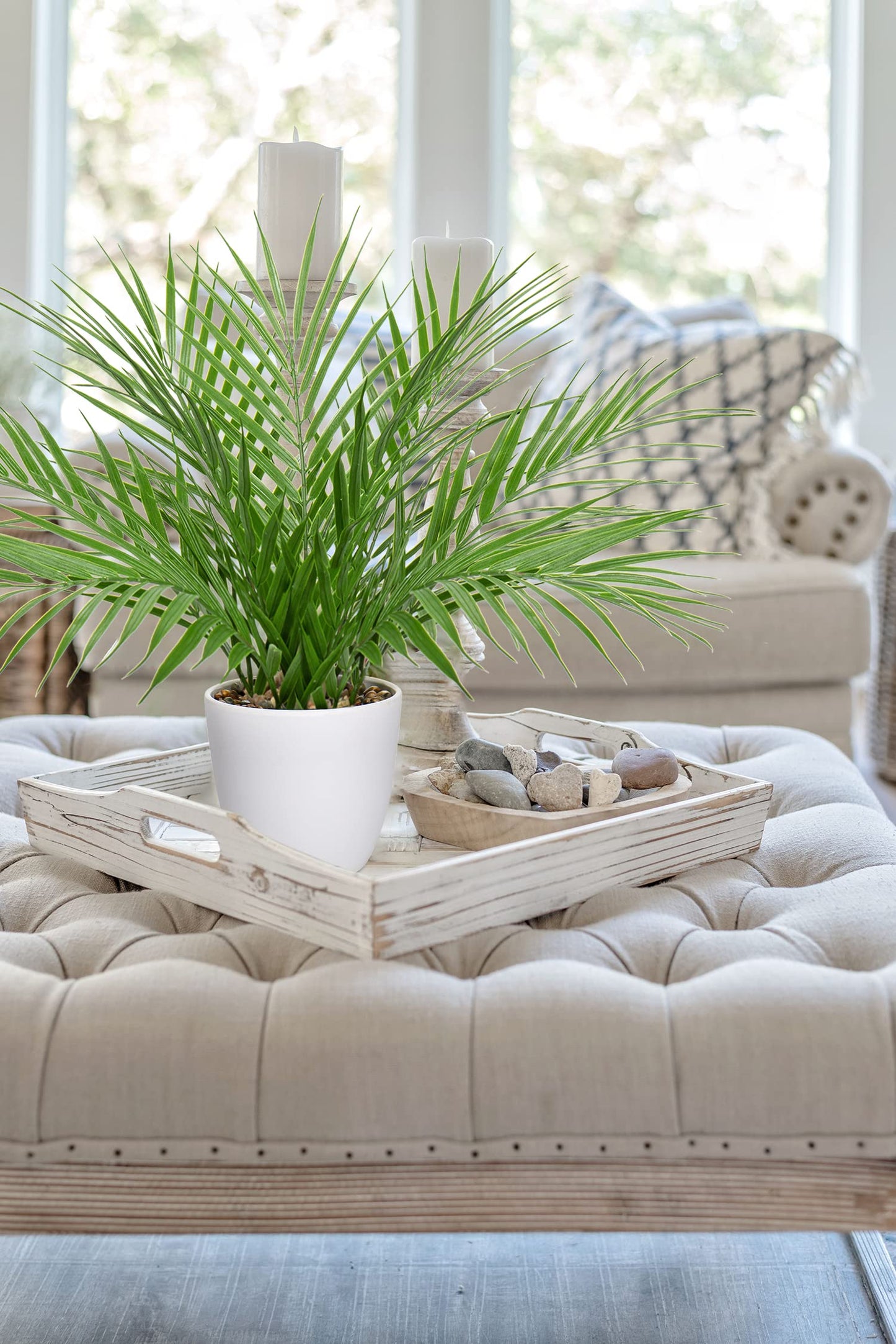 Briful Fake Plant 15’’ Artificial Palm Plant in White Pot Real Touch Faux Tropical Palm Tree Houseplant for Home Indoor Living Room Tabletop Balcony Decorations
