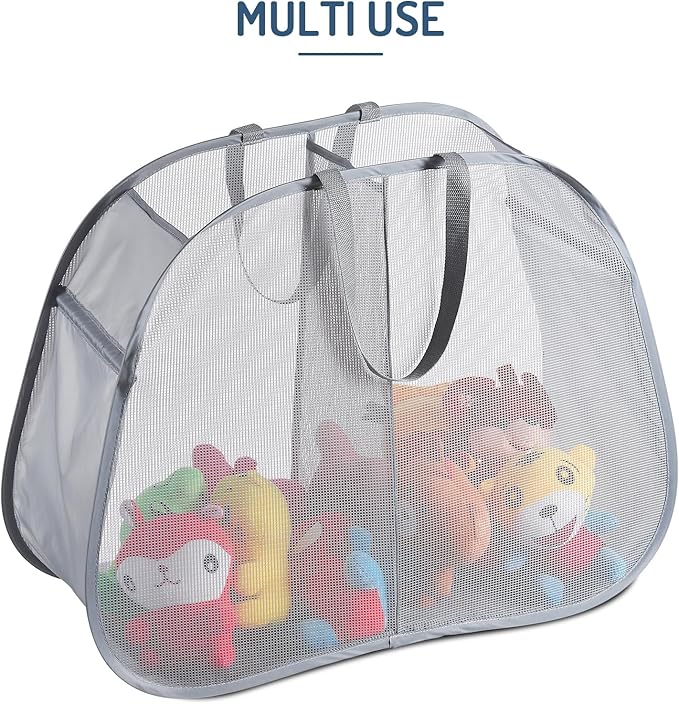 Seiritex Mesh Popup Laundry Hamper 2 Compartment, Collapsible Laundry Sorter