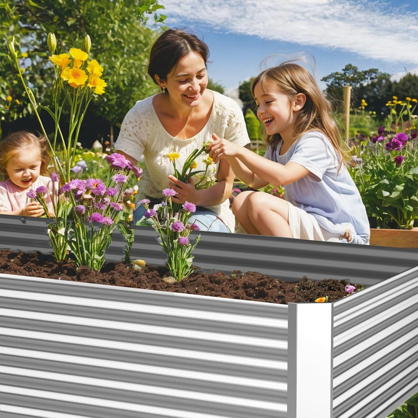 FRIZIONE 3pcs Galvanized Raised Garden Bed Outdoor,Above Ground Garden Bed for Vegetable,Metal Raised Beds for Flower,Steel Raised Beds for Gardening - 36x18 inch